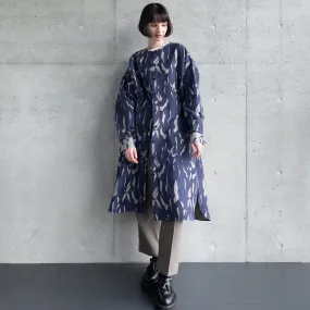 播州織 Wool/Cotton Jacquard Coat Dress / Navy&Greige