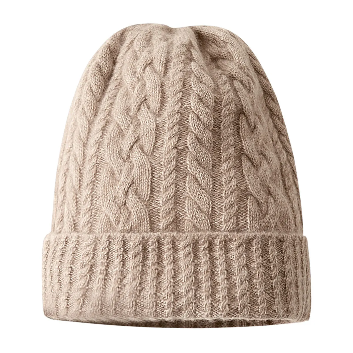 100% Cashmere Stylish Cable Knit Beanie