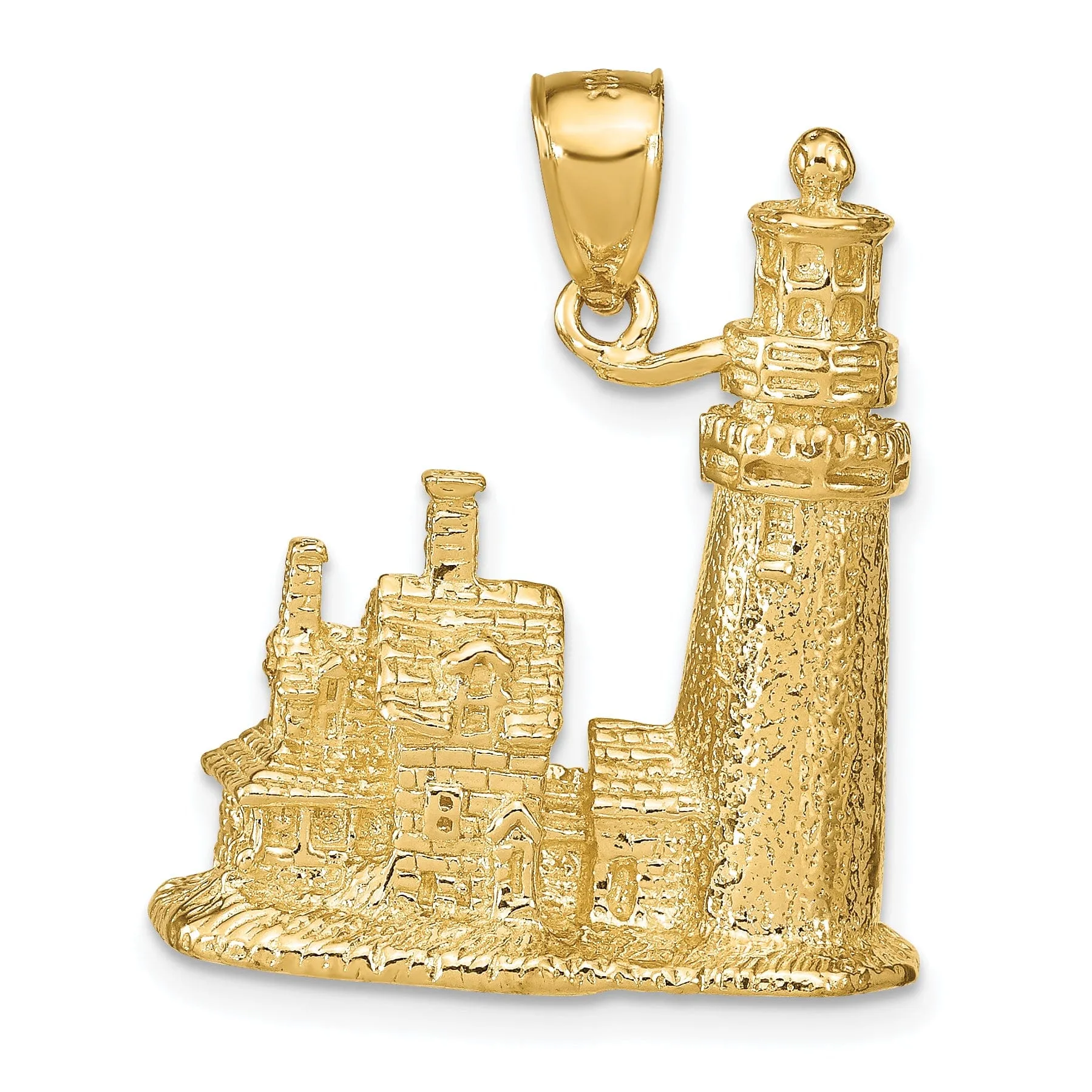 14k Yellow Gold Polished Textured Finish 3-Dimensional Cape Cod Lighthouse Charm Pendant Pendant