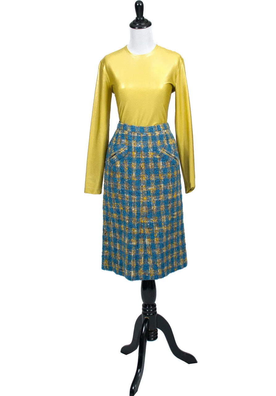 1960s Ramuz Blue & Gold Wool Long Coat & Matching Skirt