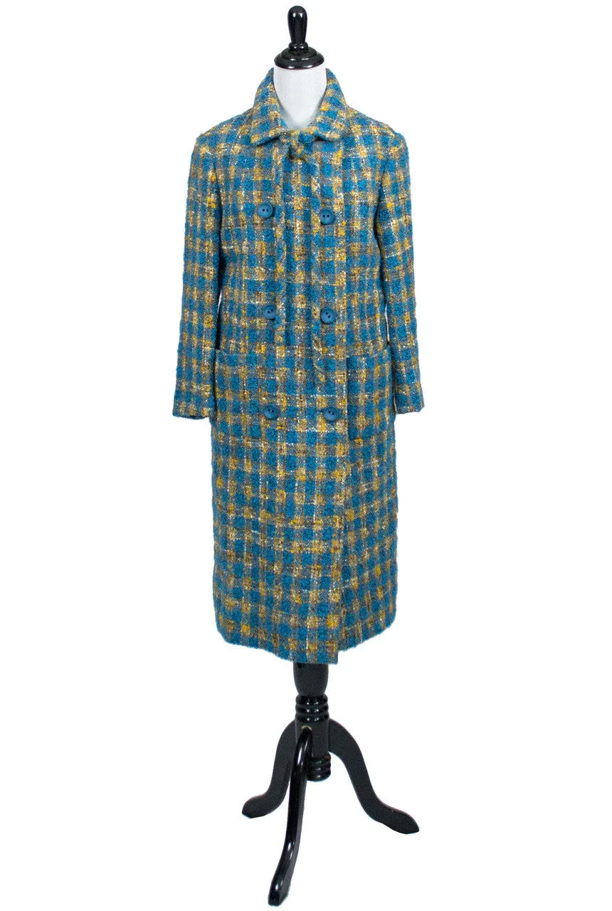 1960s Ramuz Blue & Gold Wool Long Coat & Matching Skirt