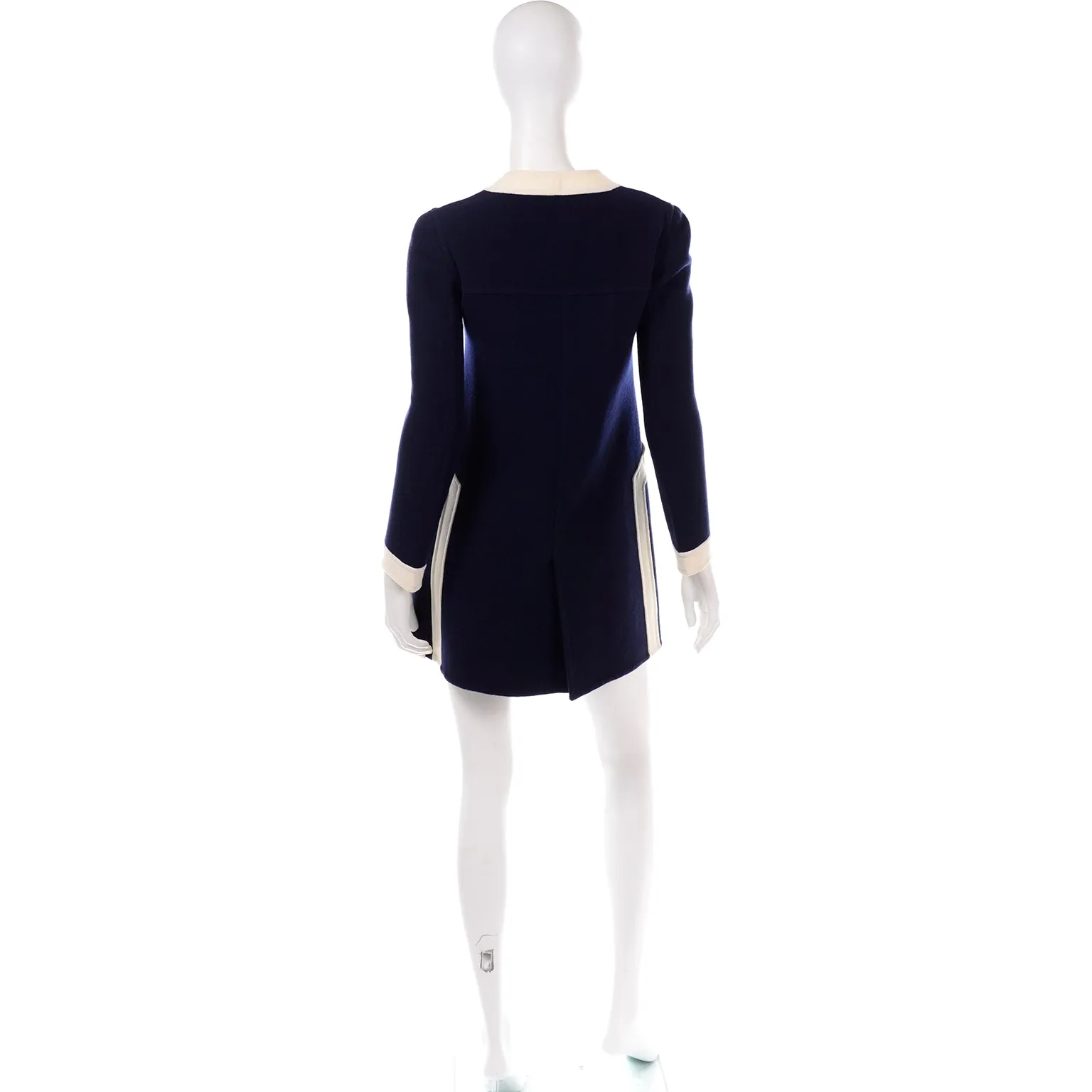 1960s Valentino Navy Blue Wool Vintage Dress w/ White Trim