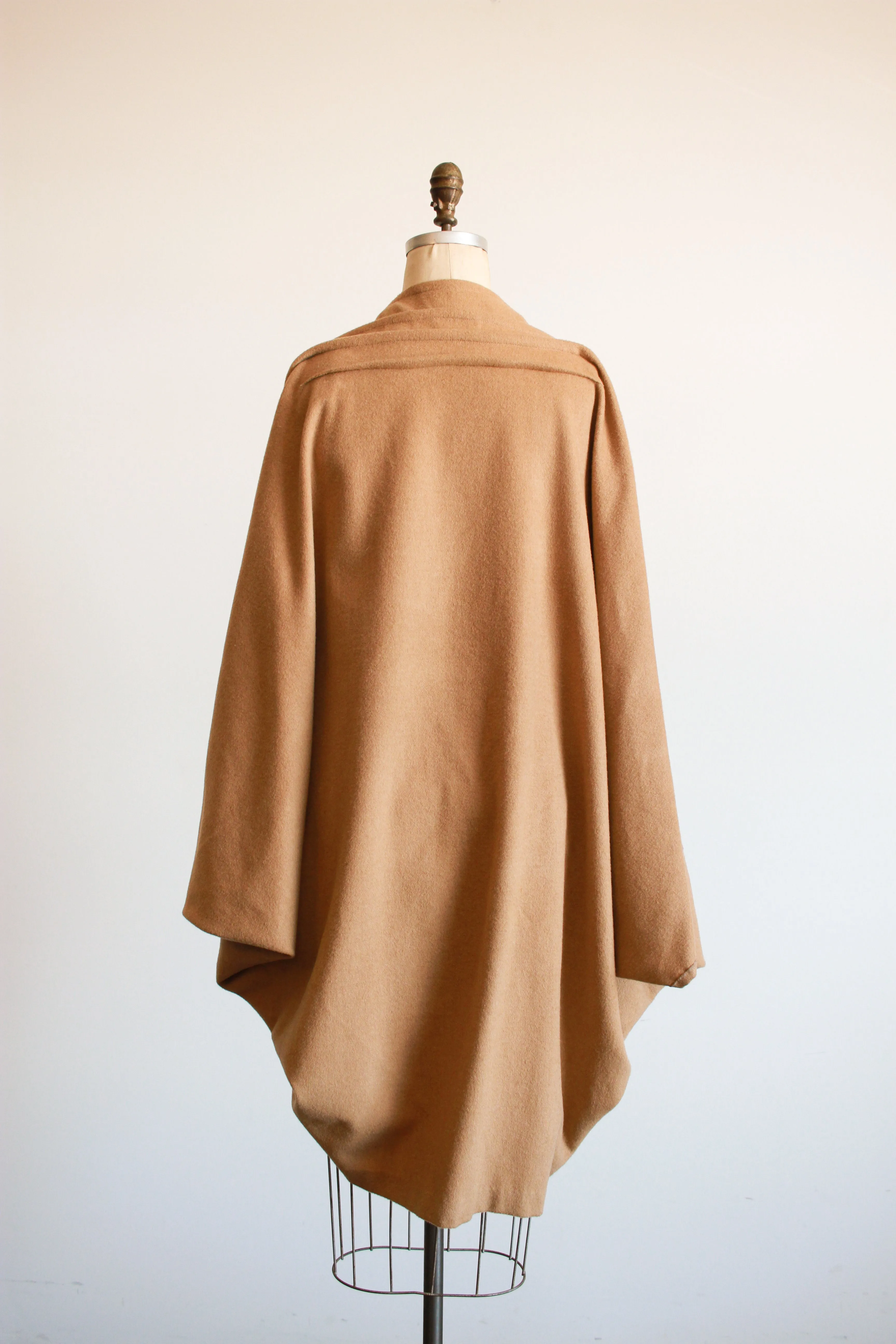 1970s Camel Wool Cocoon Draped Dolman Coat