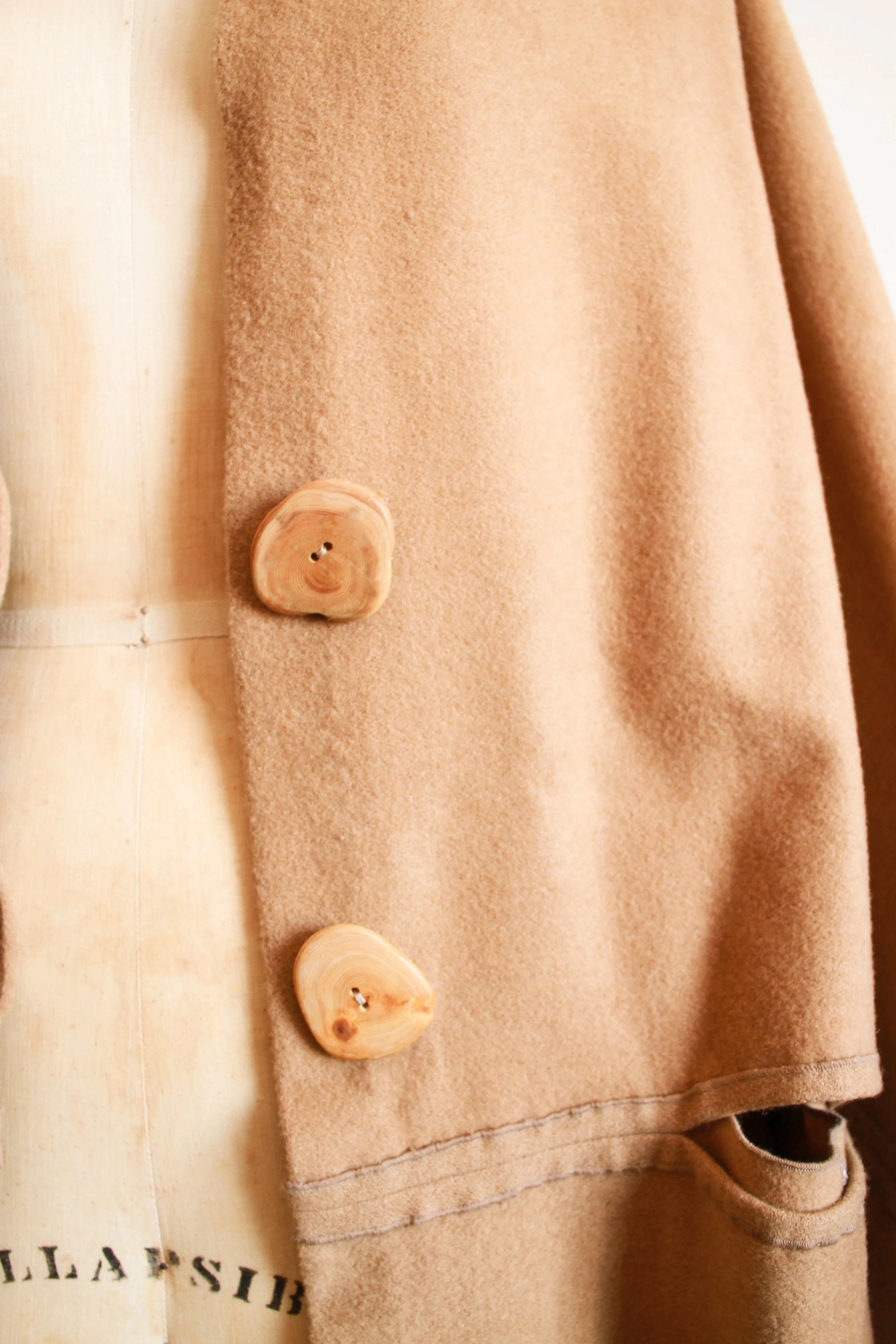 1970s Camel Wool Cocoon Draped Dolman Coat