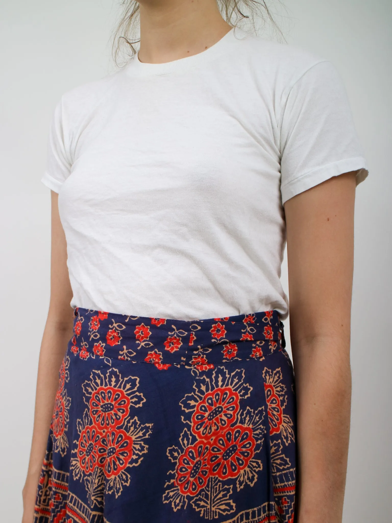 1970s Paisley Navy and Red Midi Wrap Skirt