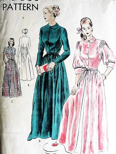 40s BEAUTIFUL House Coat Robe Hostess Gown Pattern VOGUE 6252 Lovely Brunch Coat Lounging Robe Bust 34 Vintage Sewing Pattern