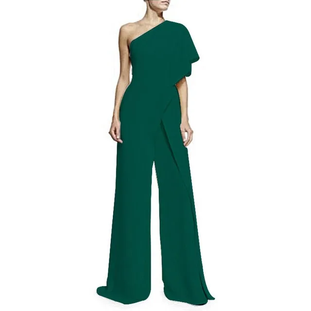 6 Colors Formal Jumpsuits Romper Women Overall Sexy One Shoulder Bodycon Tunic Jumpsuit Party Femme 2018 Elegant Wide Leg Pant