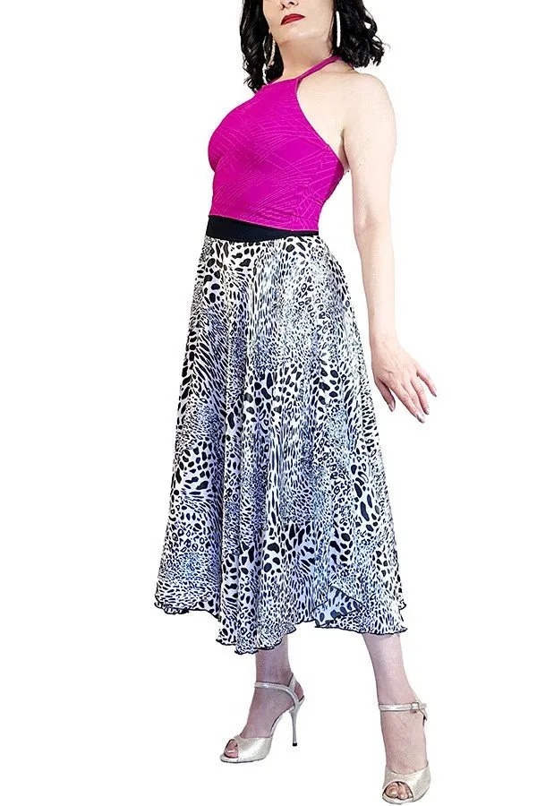 abstract cheetah satin full circle skirt with slits