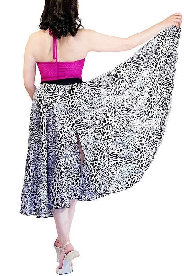 abstract cheetah satin full circle skirt with slits