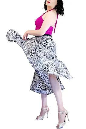 abstract cheetah satin full circle skirt with slits