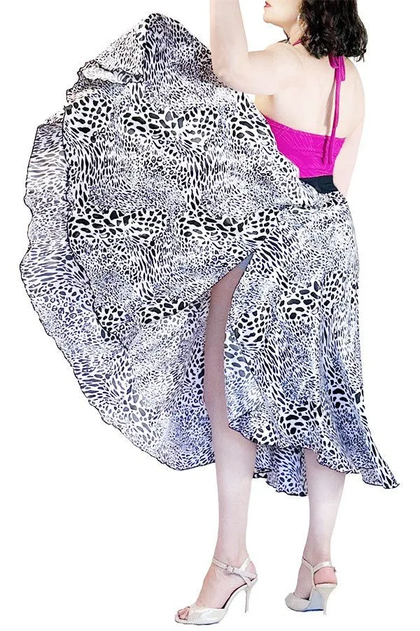 abstract cheetah satin full circle skirt with slits