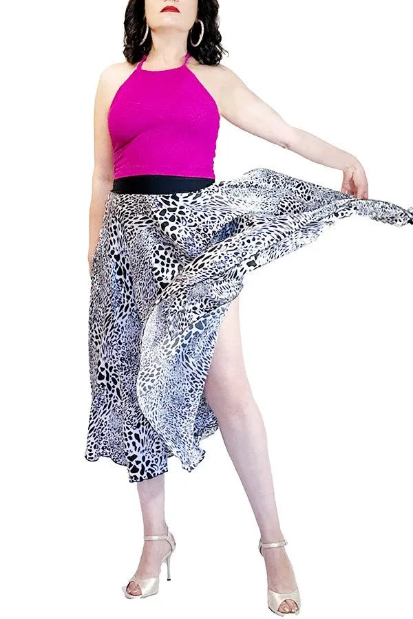 abstract cheetah satin full circle skirt with slits