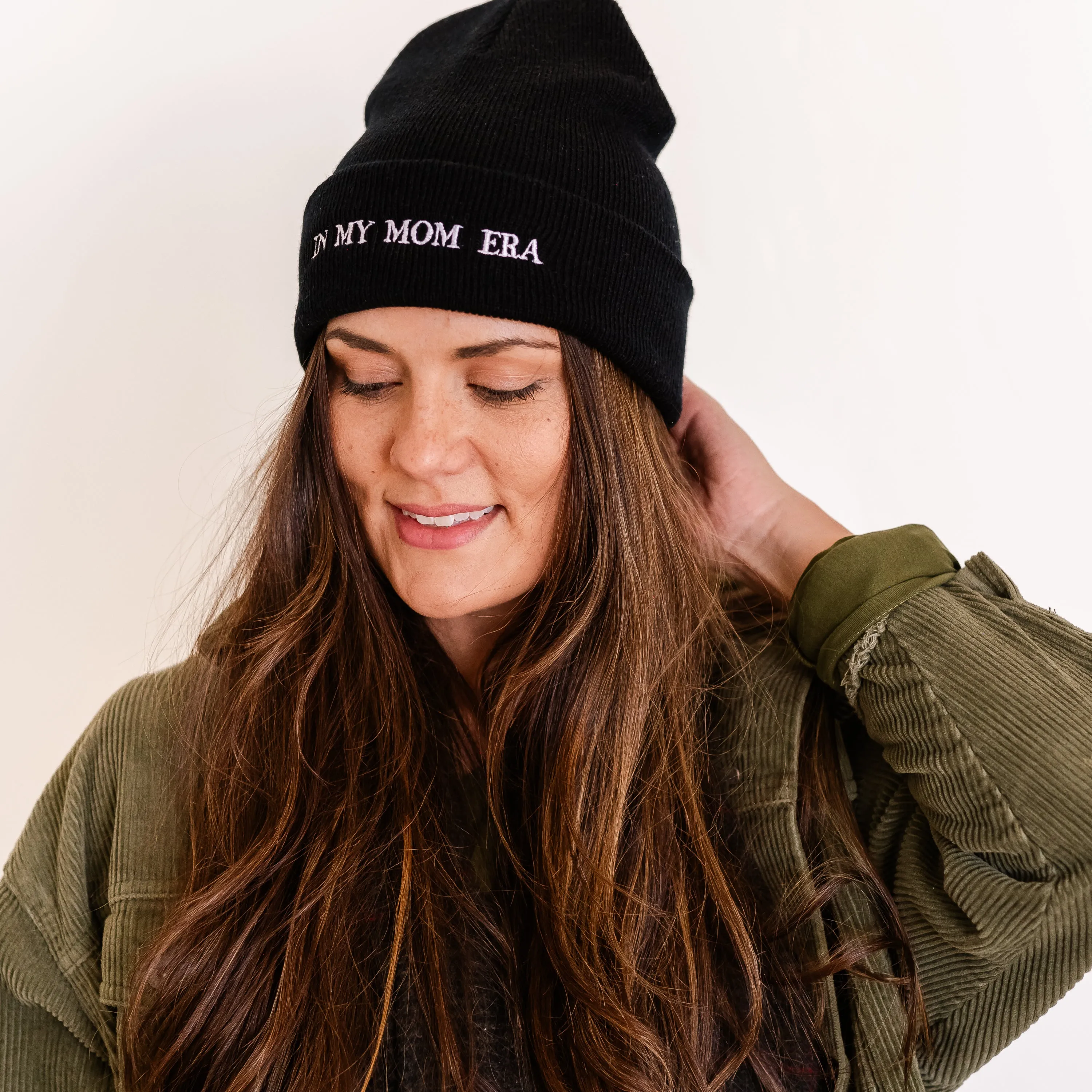 ADULT BEANIE - IN MY MOM ERA™ - Black w/ White