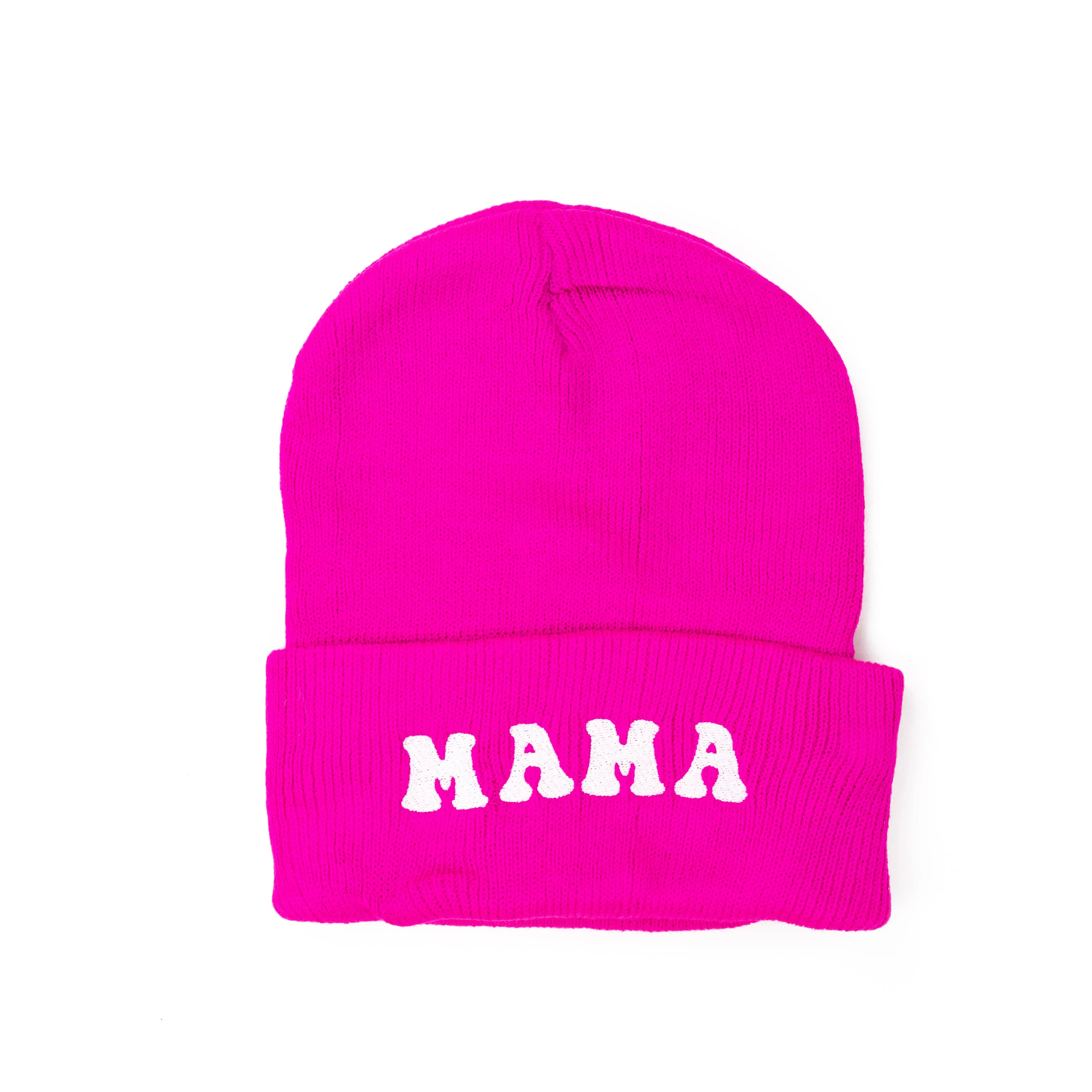 Adult Beanie - MAMA (Groovy) - Hot Pink w/ White