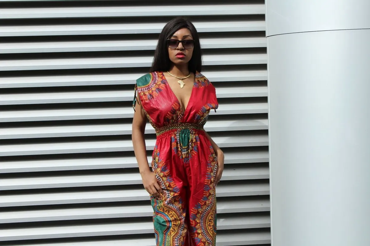 African Jumpsuit in Red Dashiki