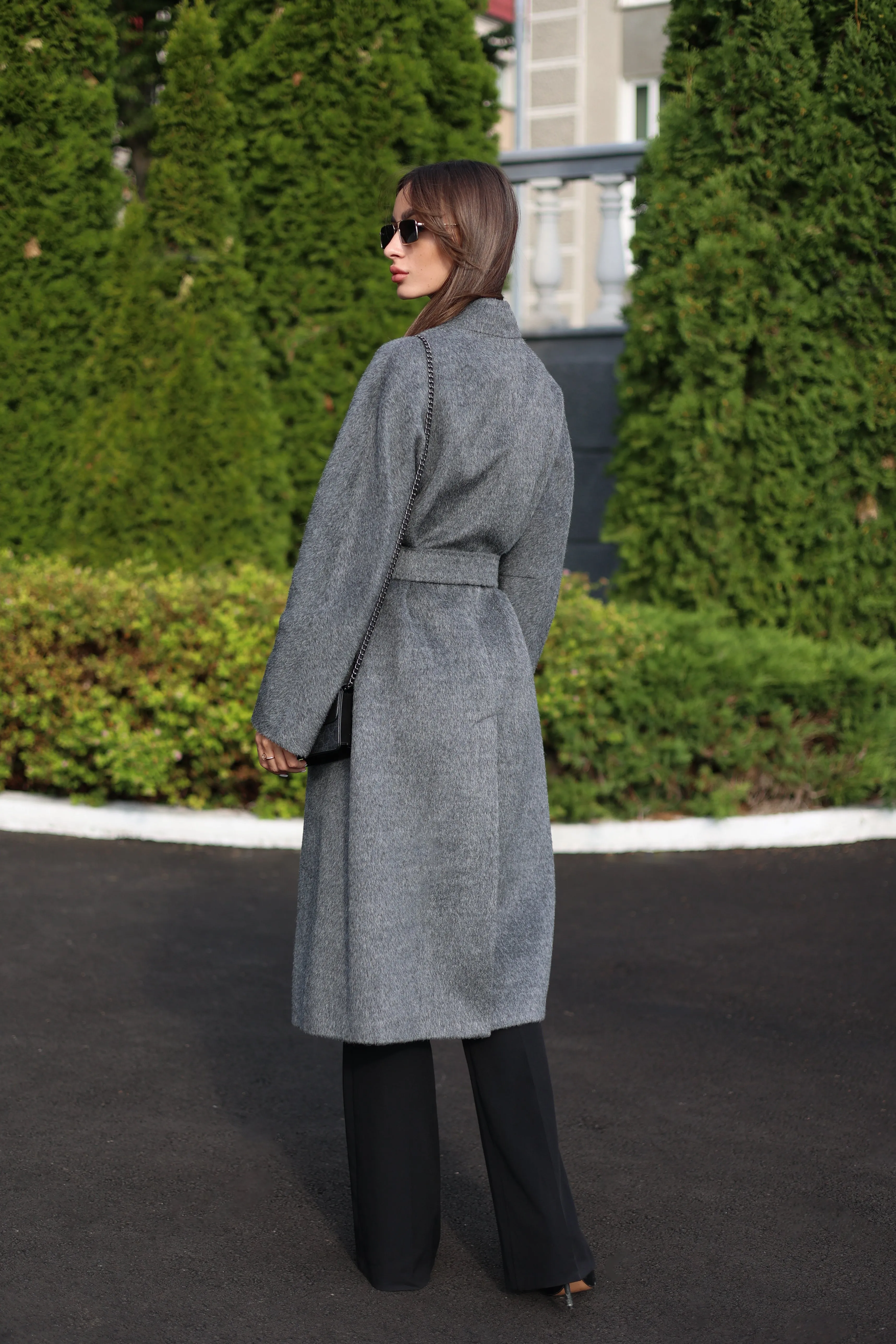 Alpaca Wool Blend Coat in Soft Grey