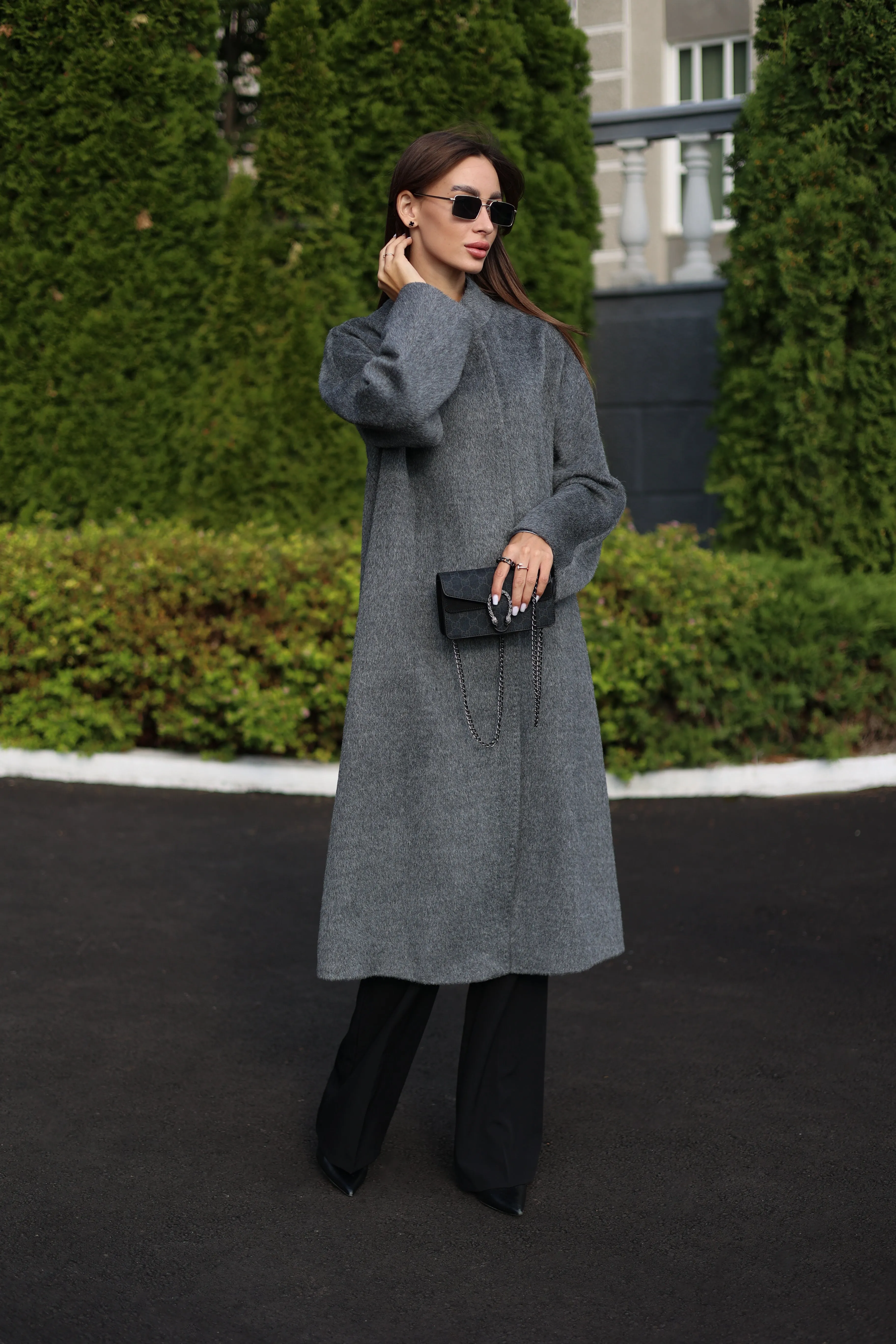 Alpaca Wool Blend Coat in Soft Grey