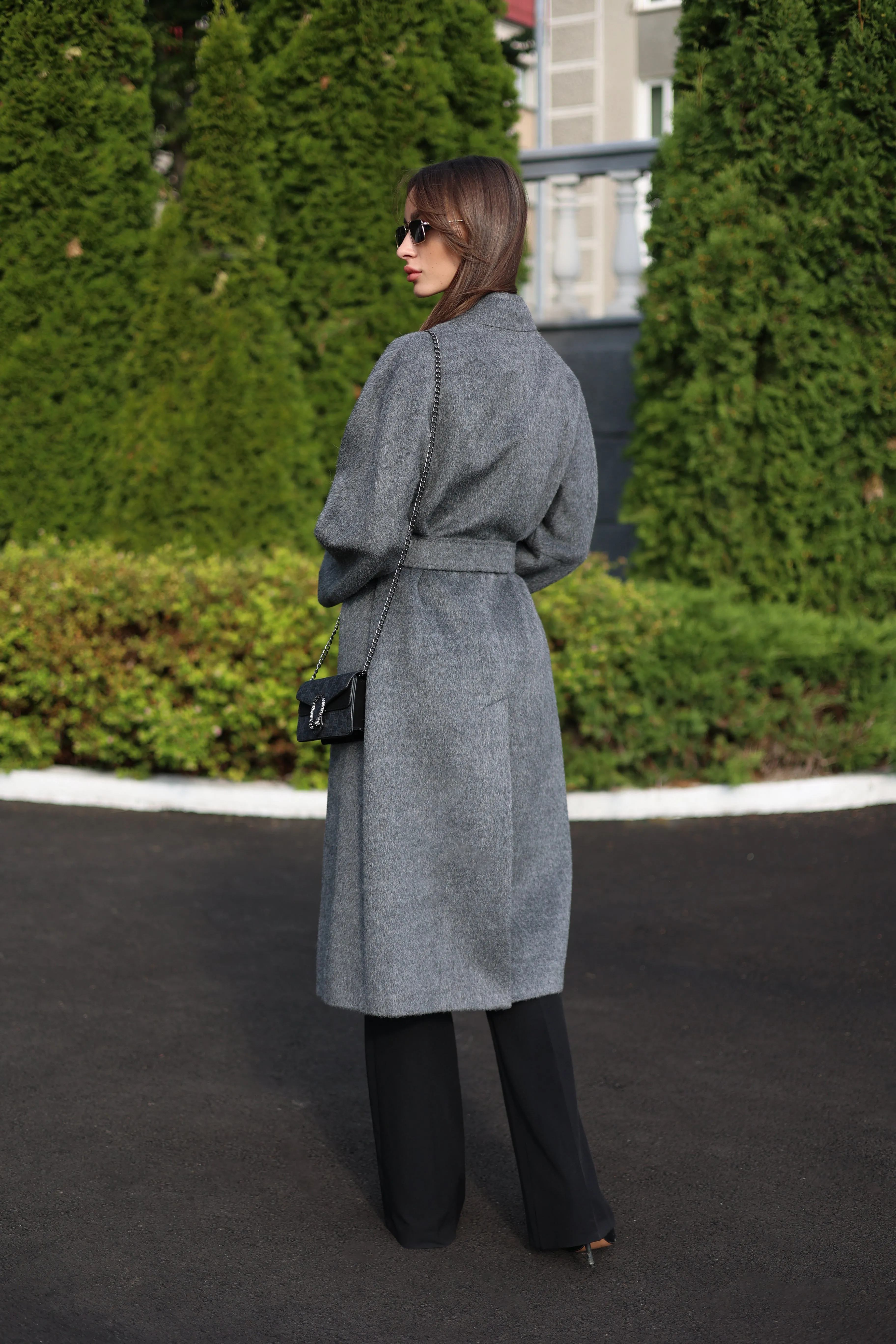 Alpaca Wool Blend Coat in Soft Grey