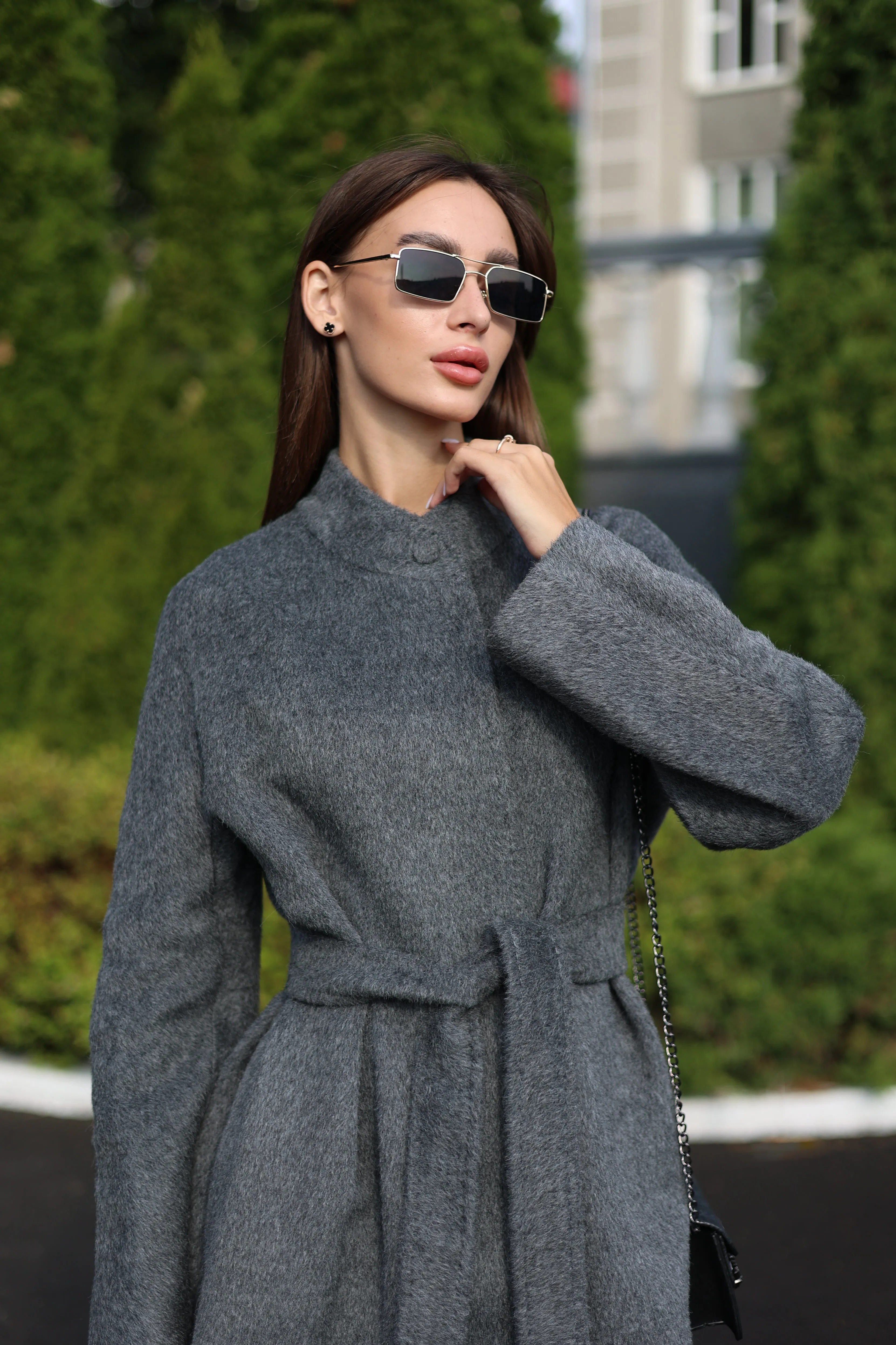 Alpaca Wool Blend Coat in Soft Grey