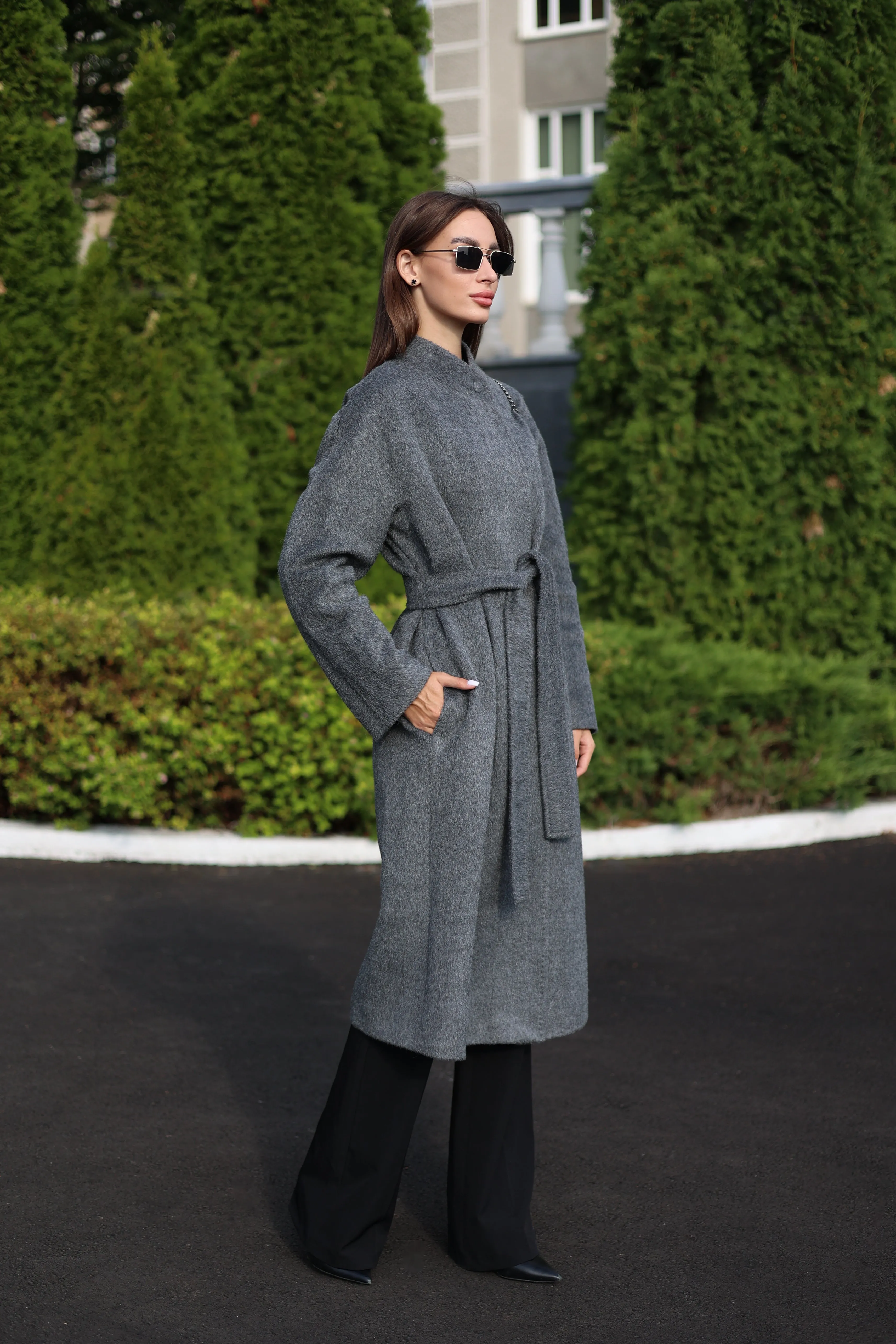 Alpaca Wool Blend Coat in Soft Grey