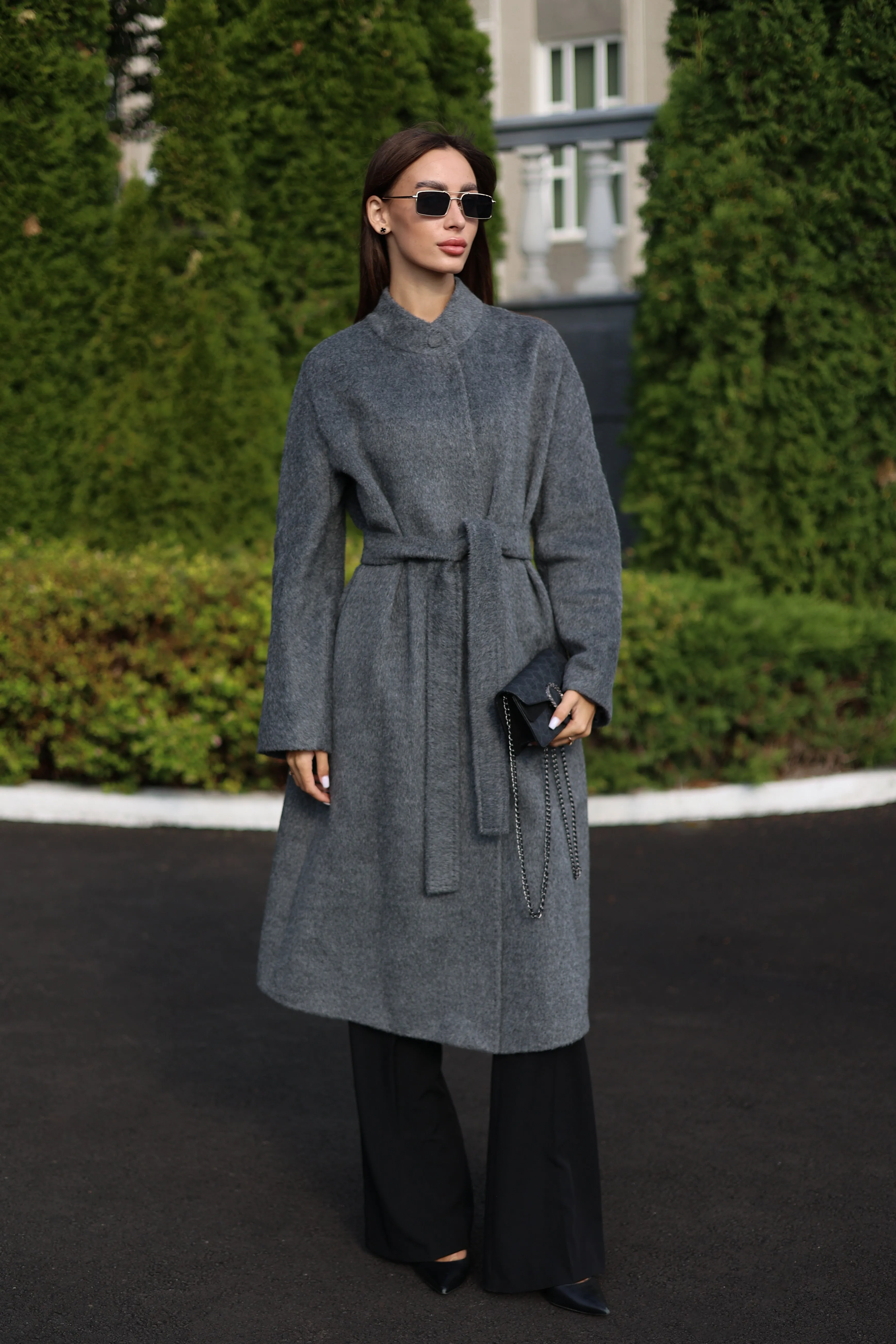 Alpaca Wool Blend Coat in Soft Grey