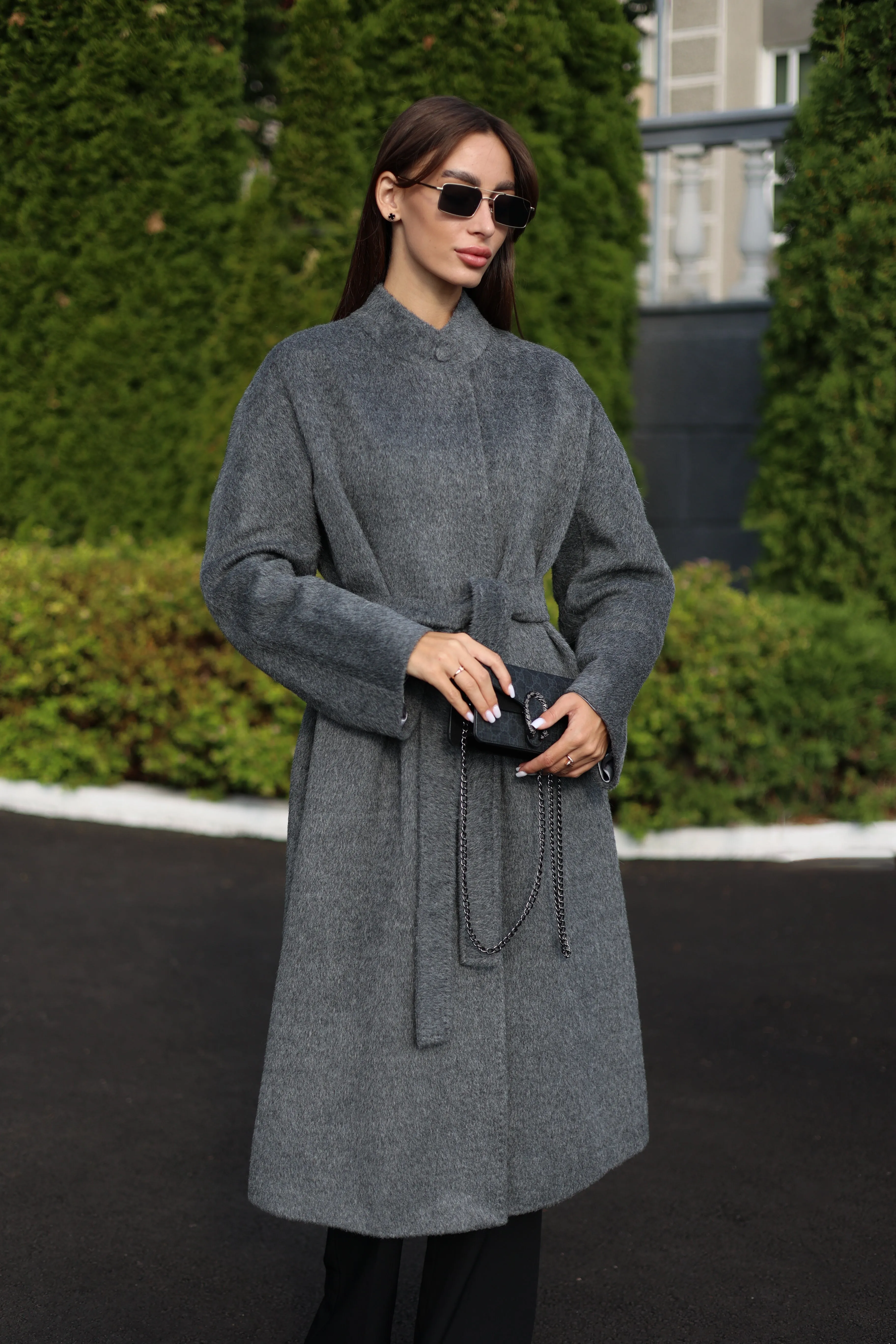 Alpaca Wool Blend Coat in Soft Grey