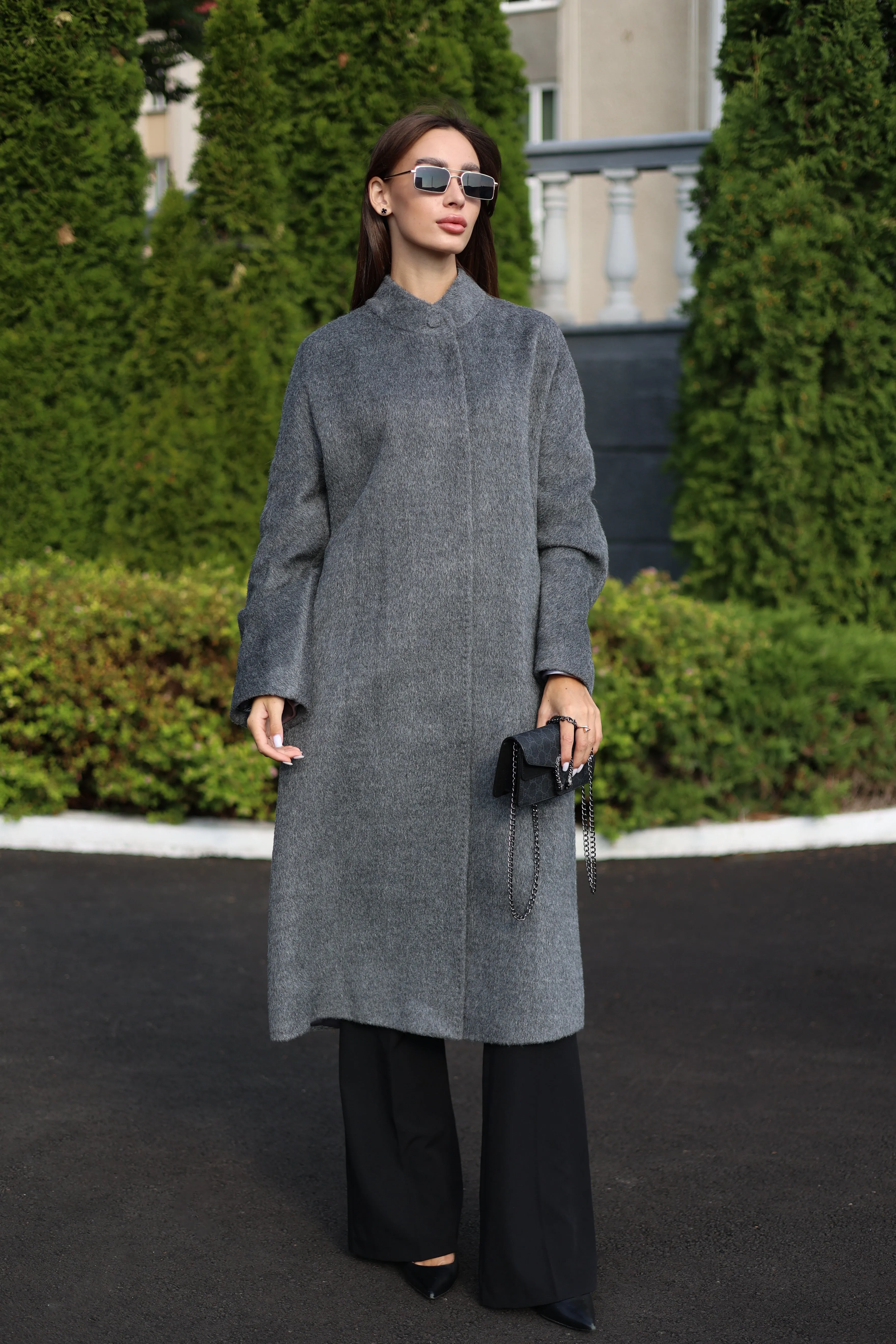 Alpaca Wool Blend Coat in Soft Grey