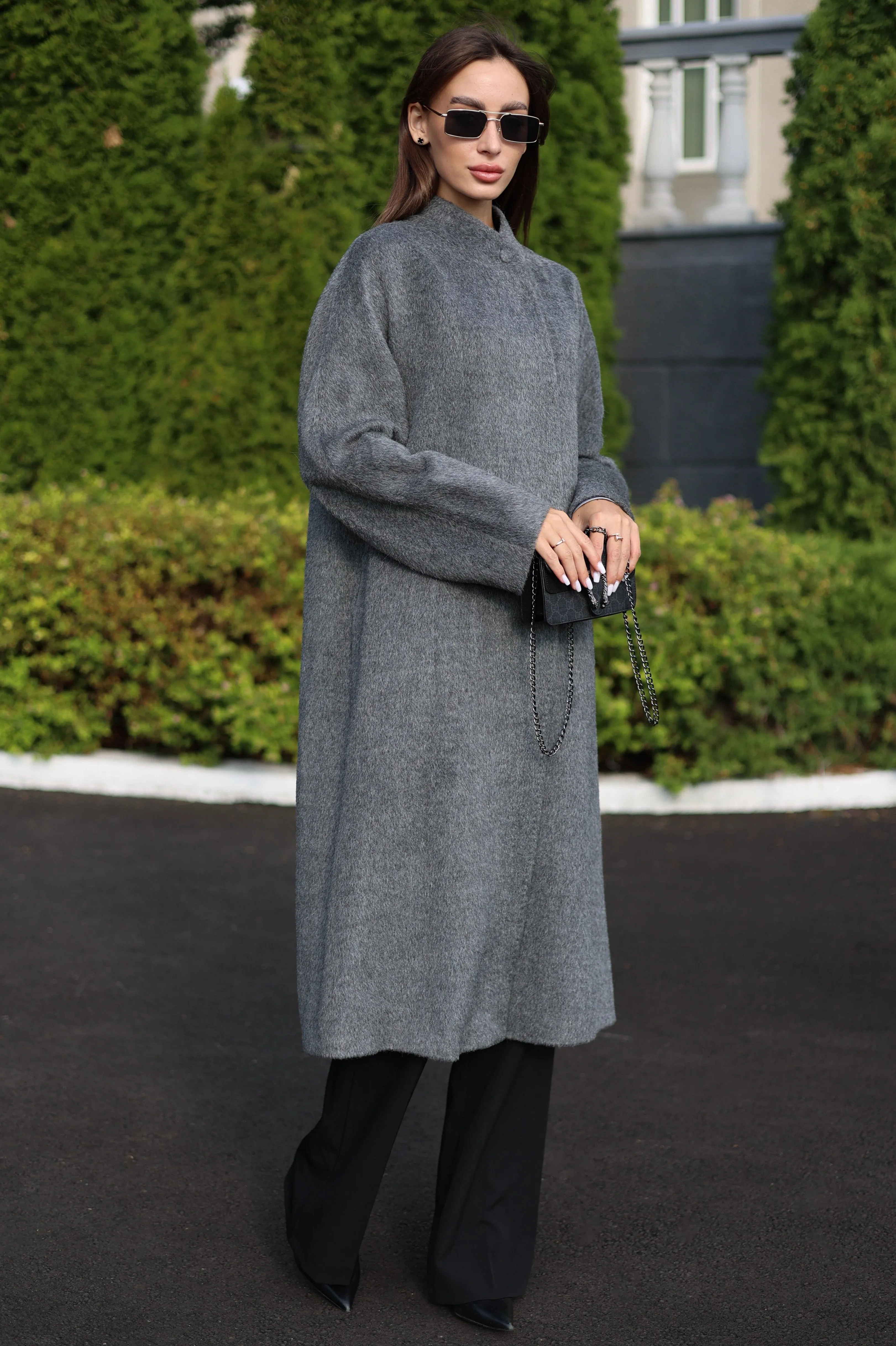 Alpaca Wool Blend Coat in Soft Grey