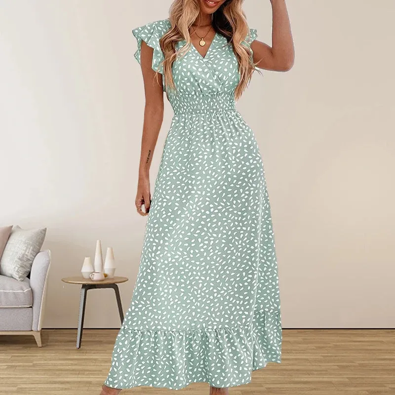 Amazon Cross border Foreign Trade European and American Women's Wear 2024 Spring/Summer Fashion V-neck Waist Long Dress High Wai