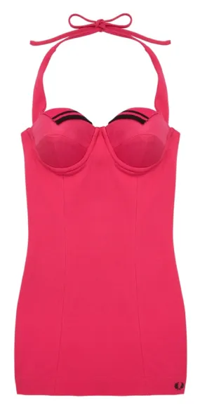 Amy Winehouse Raspberry Sorbet Bodycon Halter-Neck Dress