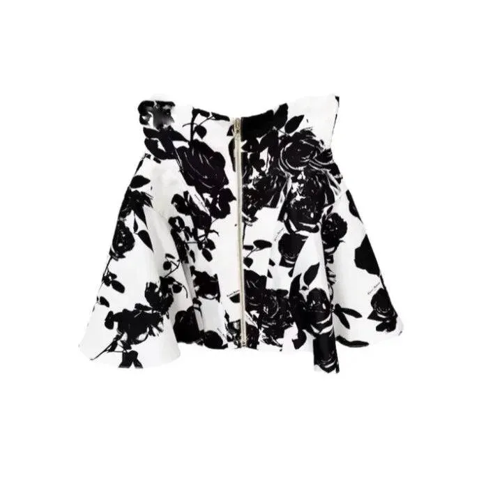 Annie Black and White Rose Printed Mini Skirt