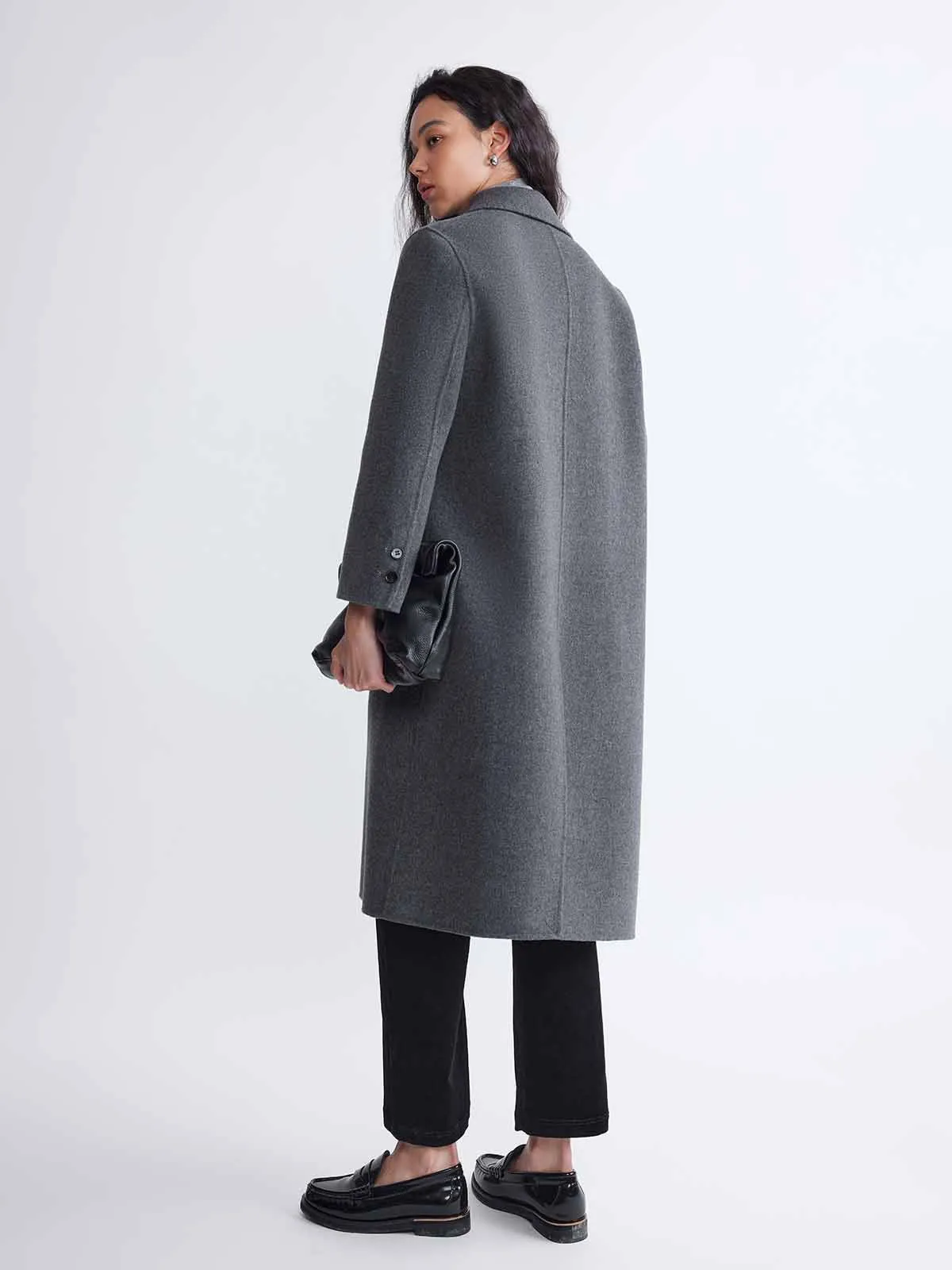 ASOBIO Double-Breasted Cashmere-Wool Blend Long Coat