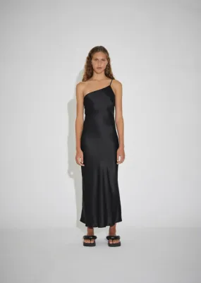 ASYMETRICAL MAXI SLIP DRESS - BLACK