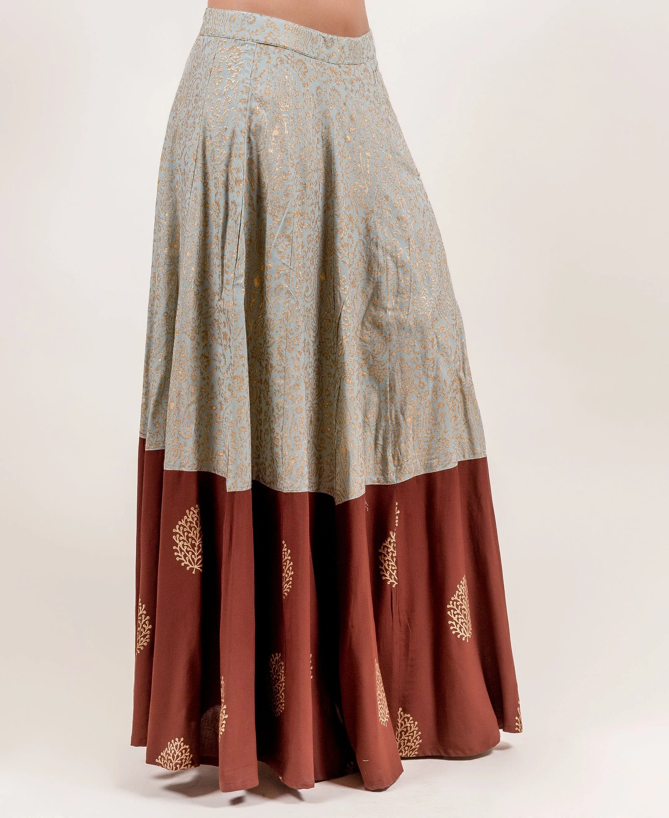 Asymmetrical Brown Embroidered Kurta Set