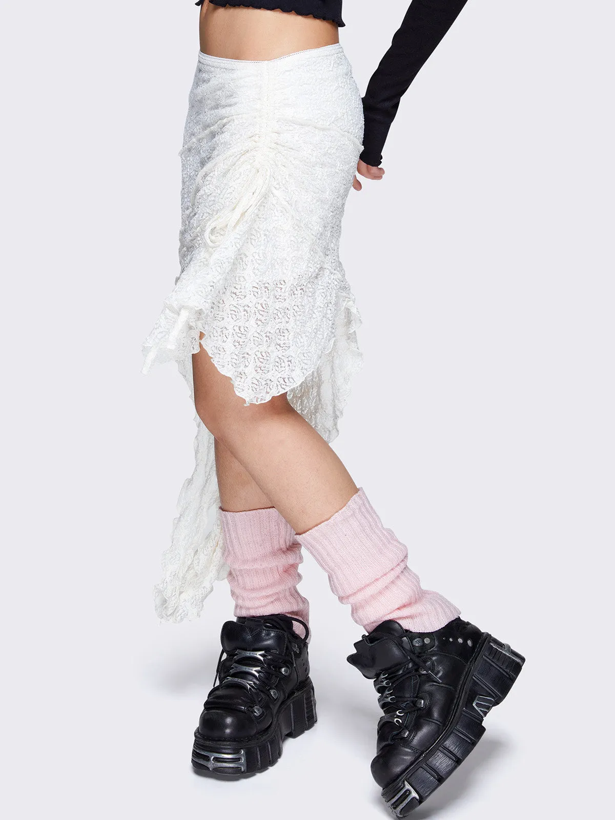 Audrey Lace Ruffled Asymmetrical Skirt