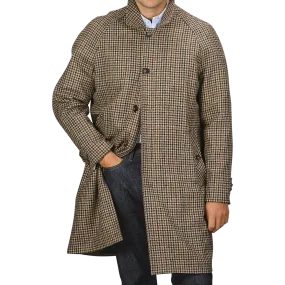 Beige Houndstooth Wool Tweed Reversible Coat