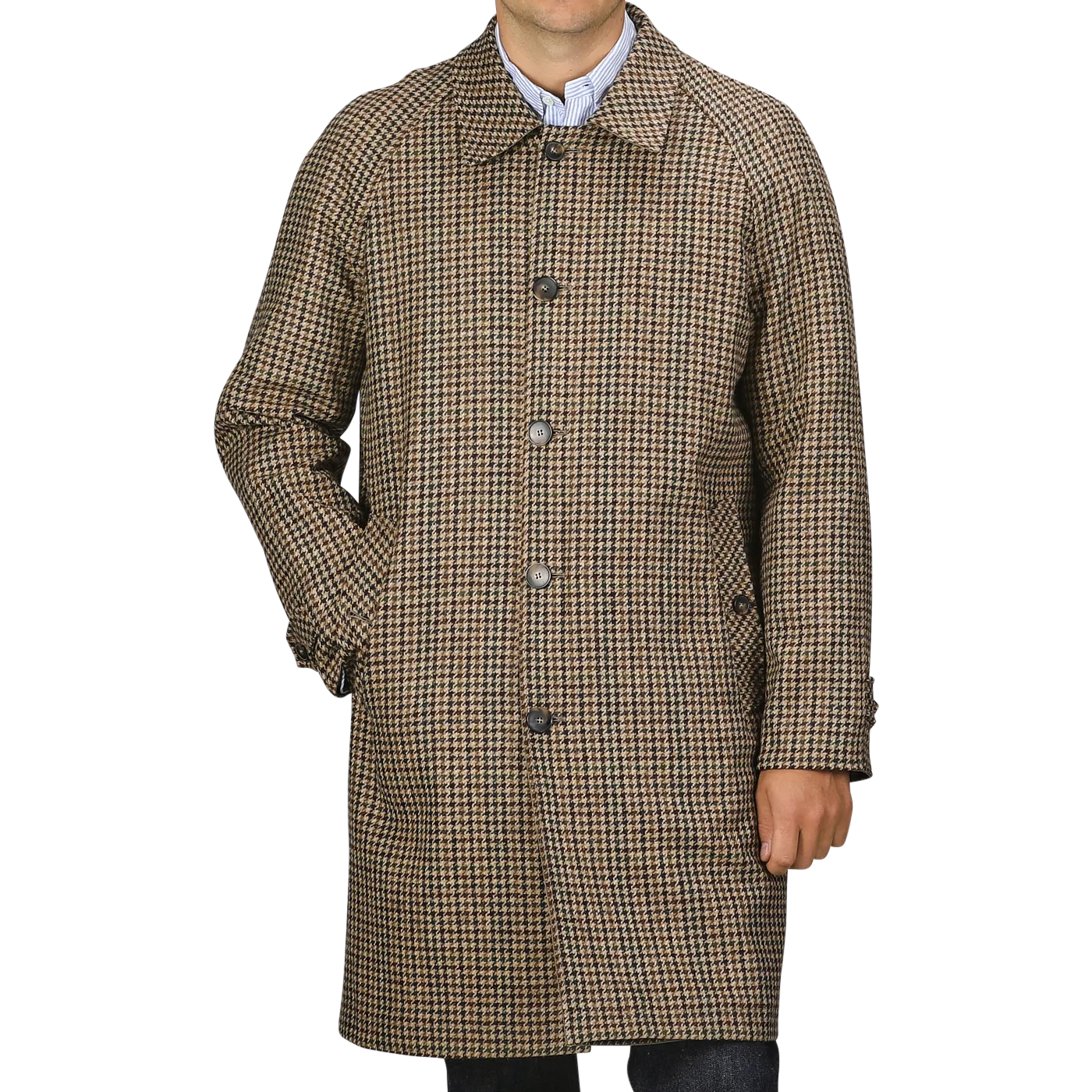 Beige Houndstooth Wool Tweed Reversible Coat