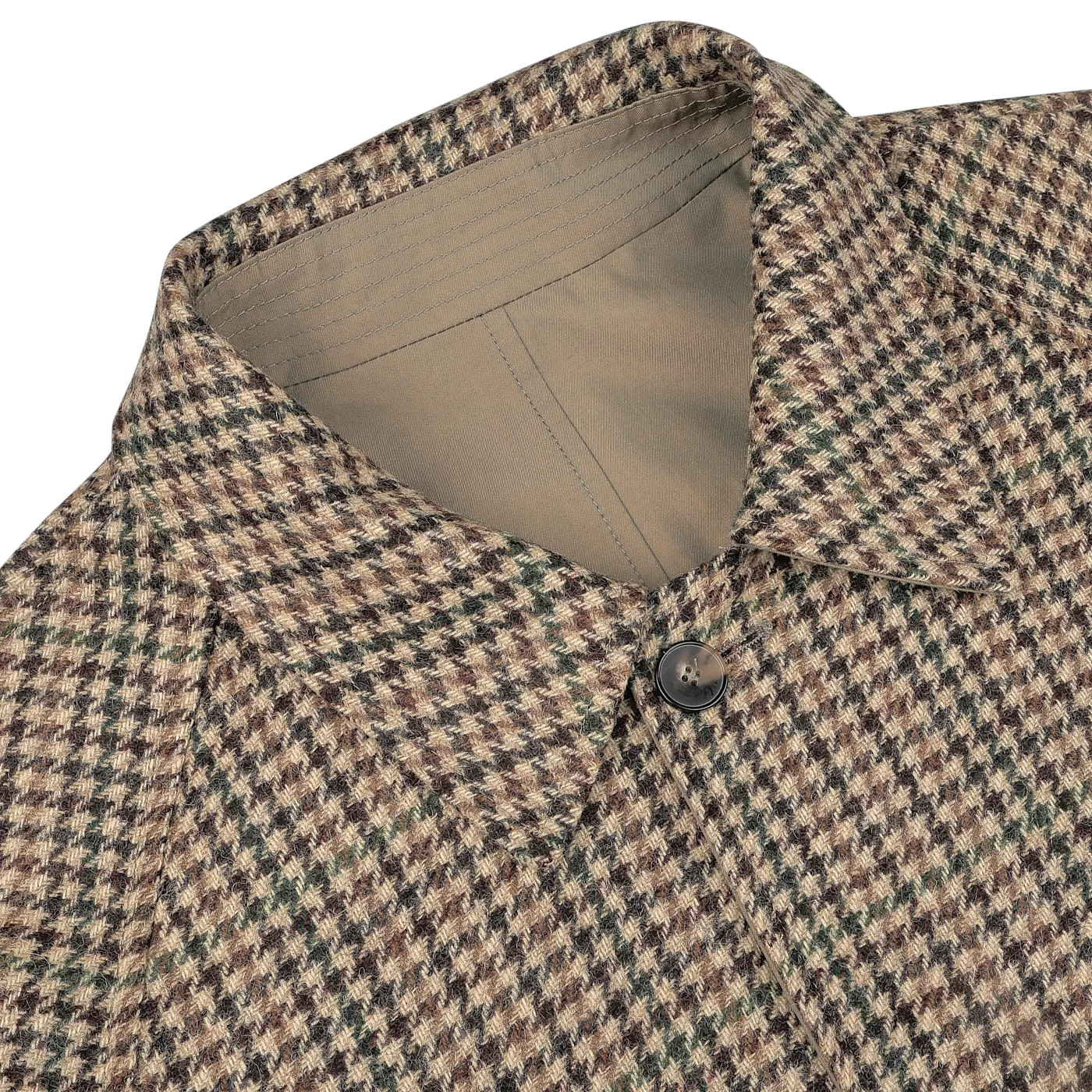 Beige Houndstooth Wool Tweed Reversible Coat