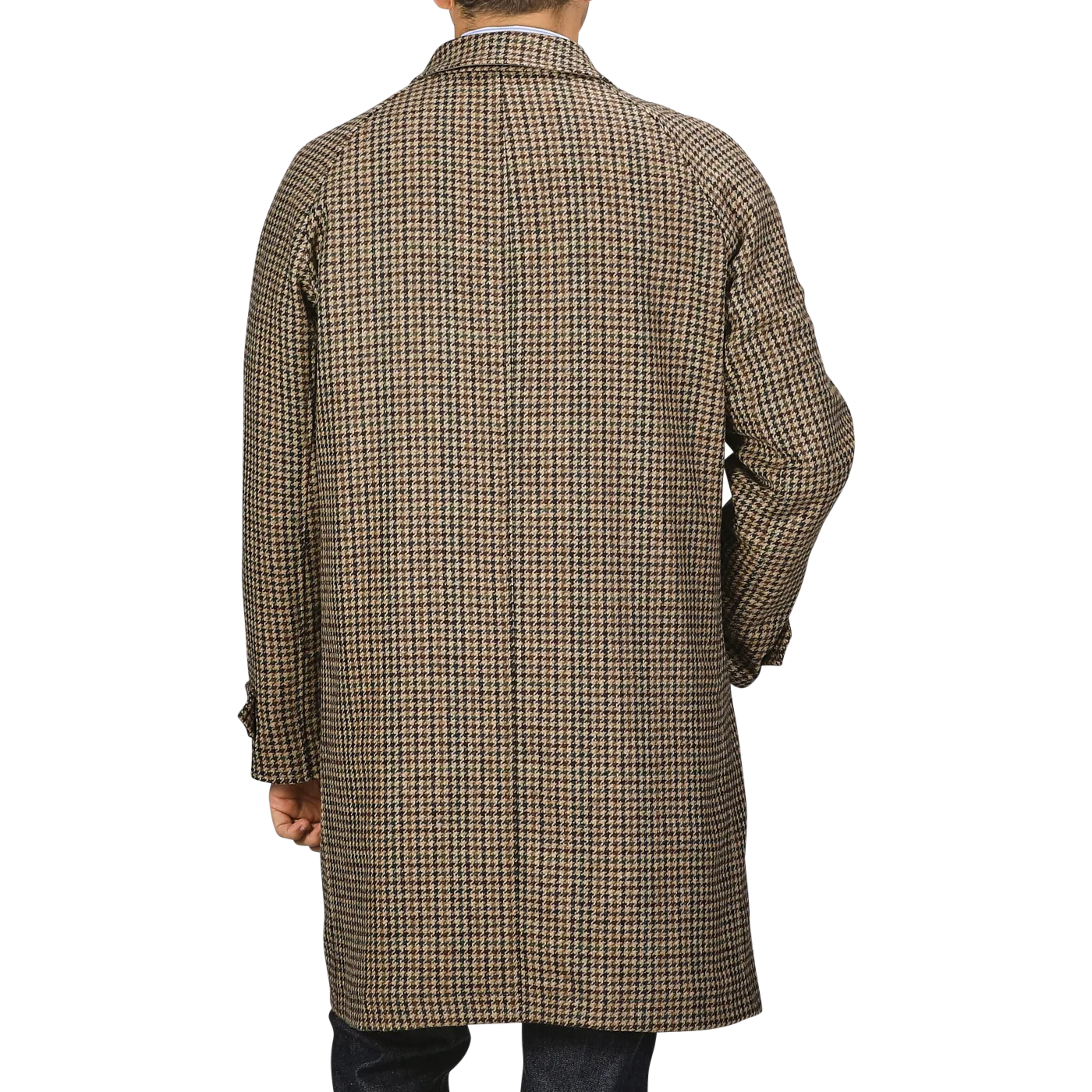 Beige Houndstooth Wool Tweed Reversible Coat