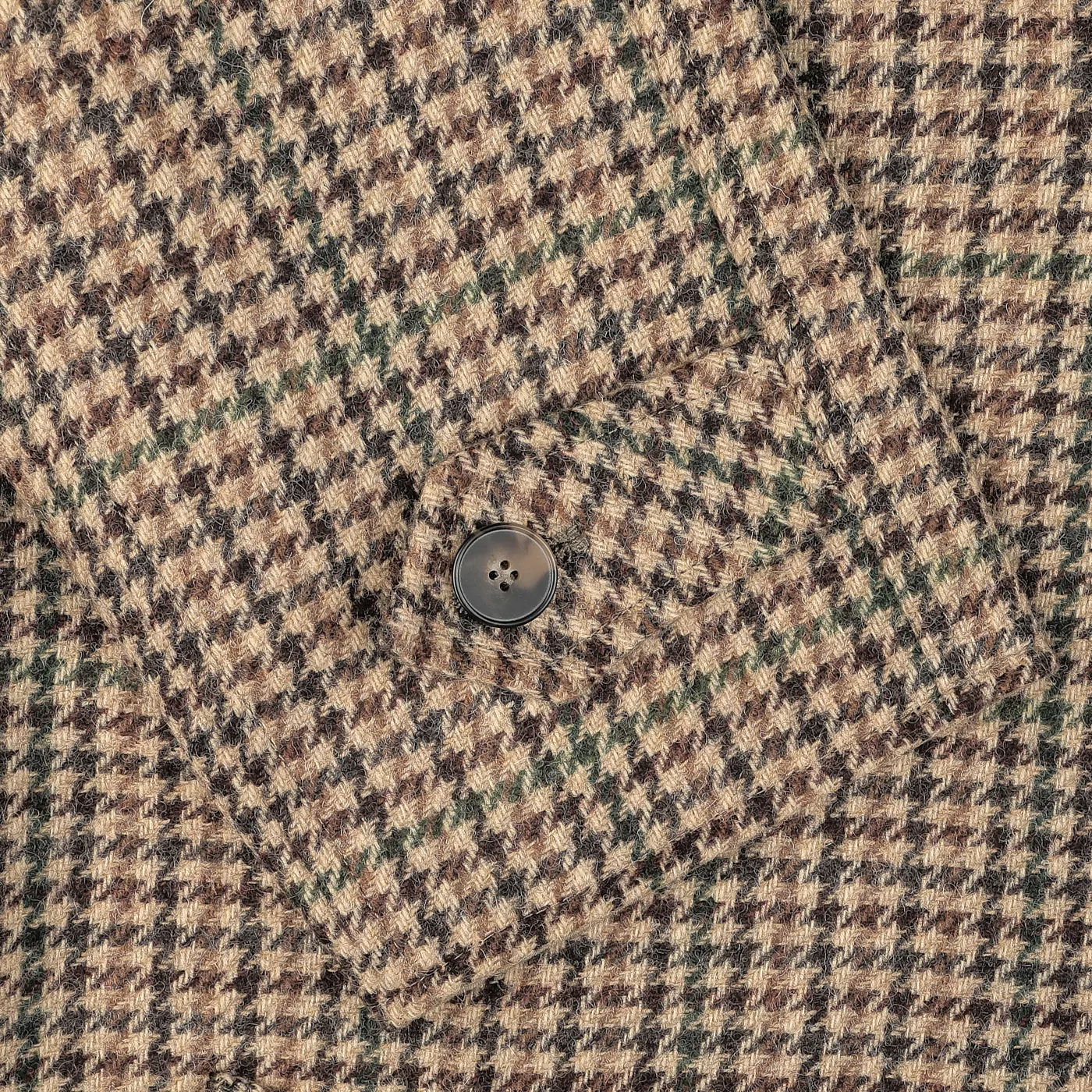 Beige Houndstooth Wool Tweed Reversible Coat