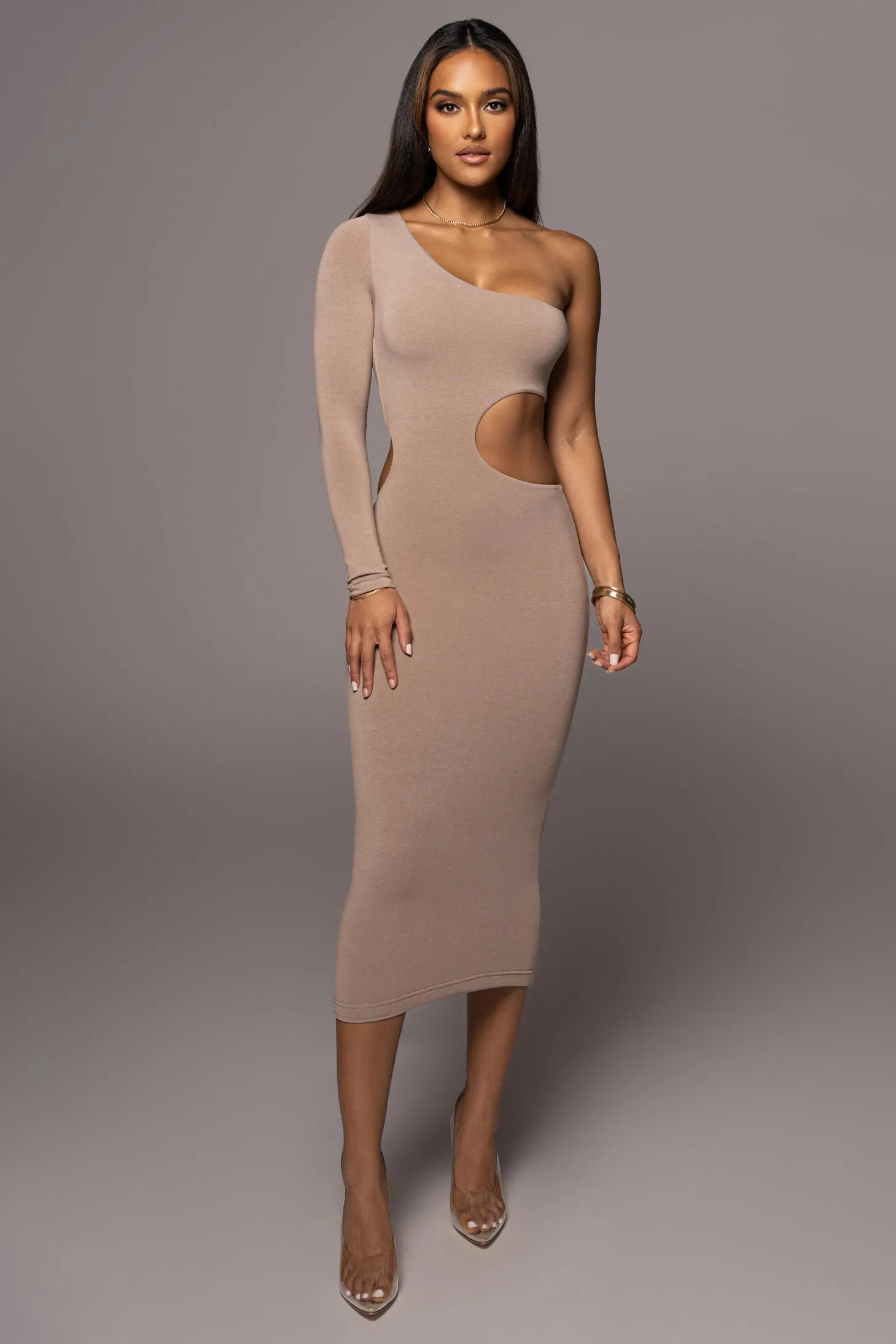 Beige Yours Truly Midi Dress