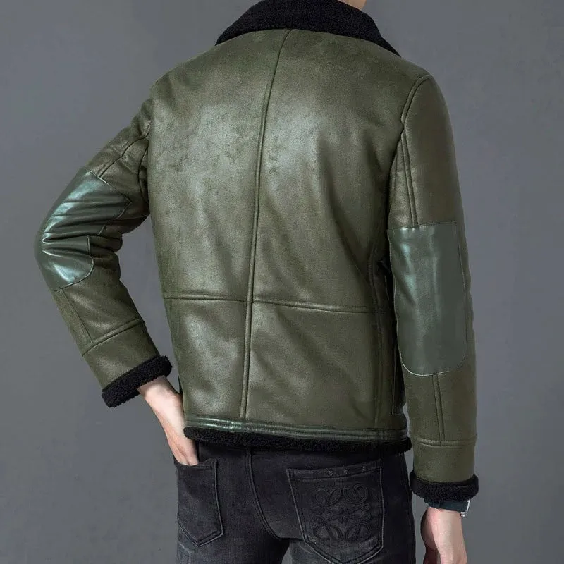 Best Luxury Brand Men Genuine Sheepskin Leather Military Jacket