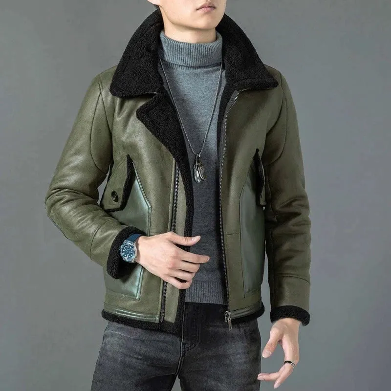 Best Luxury Brand Men Genuine Sheepskin Leather Military Jacket