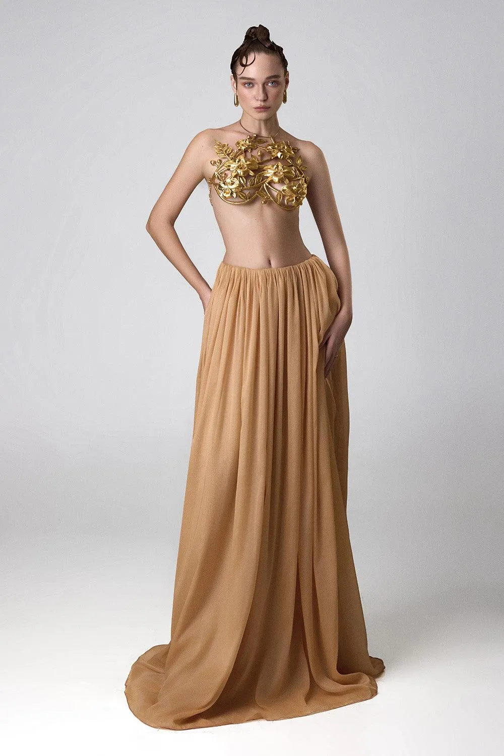 Betty Gathered Draped Chiffon Floor Length Skirt