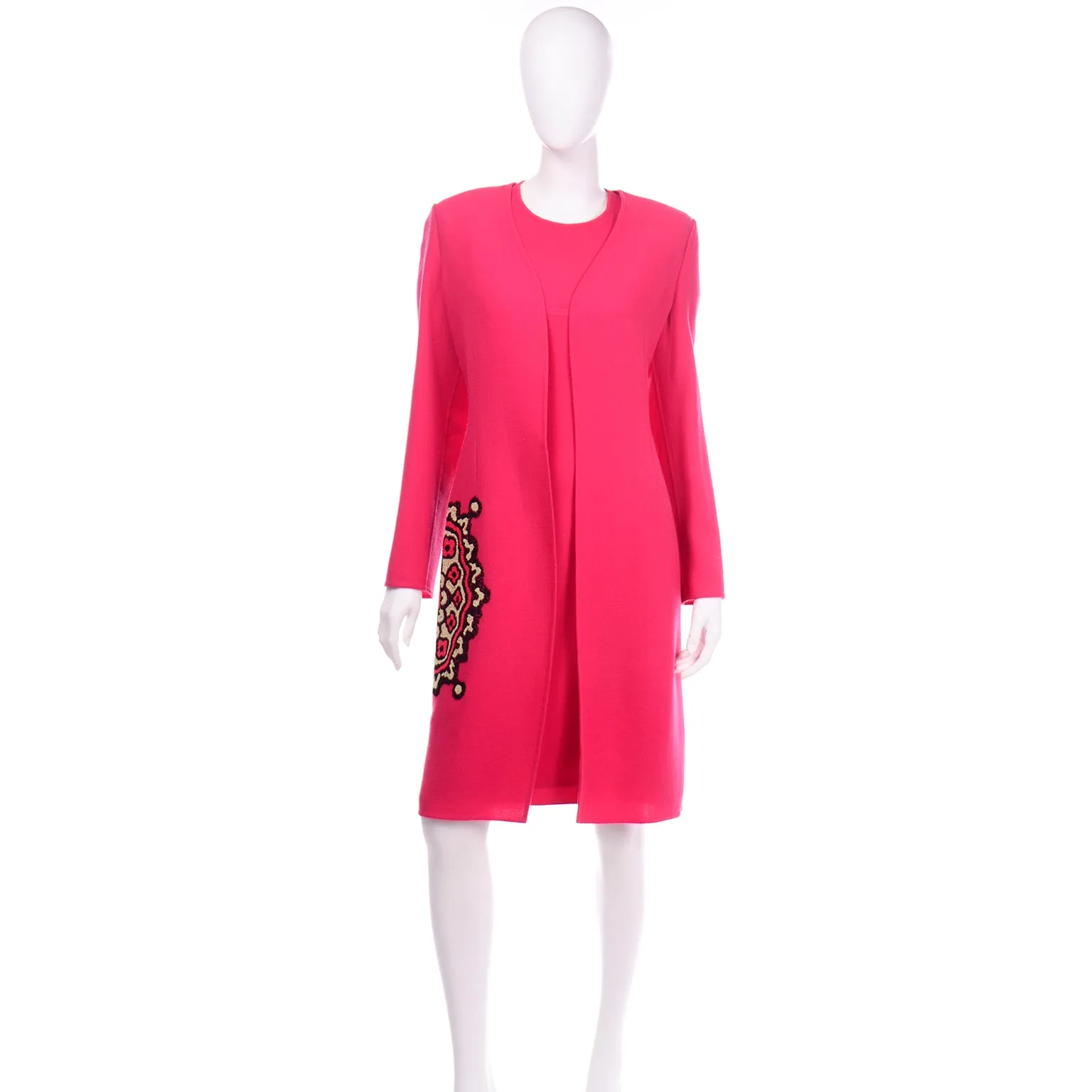 Bill Blass Vintage Pink Dress and Embroidered Coat Suit