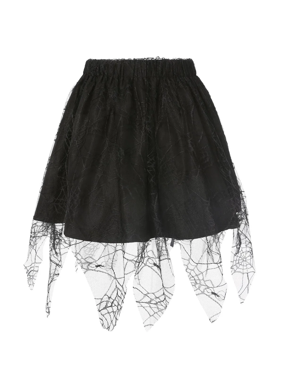 Black 1960s Grommet Halloween Spider Web Lace Skirt