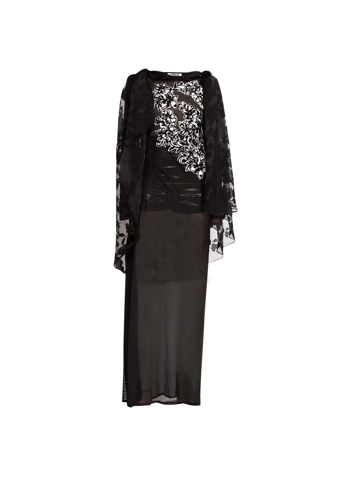 Black And White Hand Embroidery Lace Cape Dress