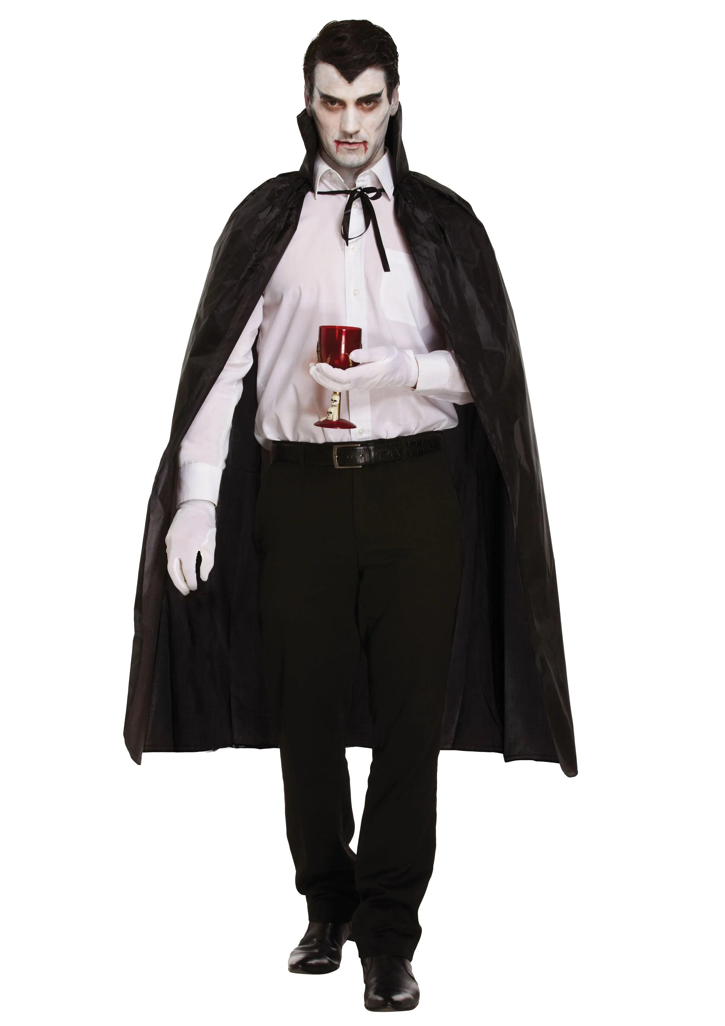 Black Long Dracula Cape with Collar Scream Bleeding Mask Fake Blooded Cleaver Weapon Halloween Scary Dracula Costume