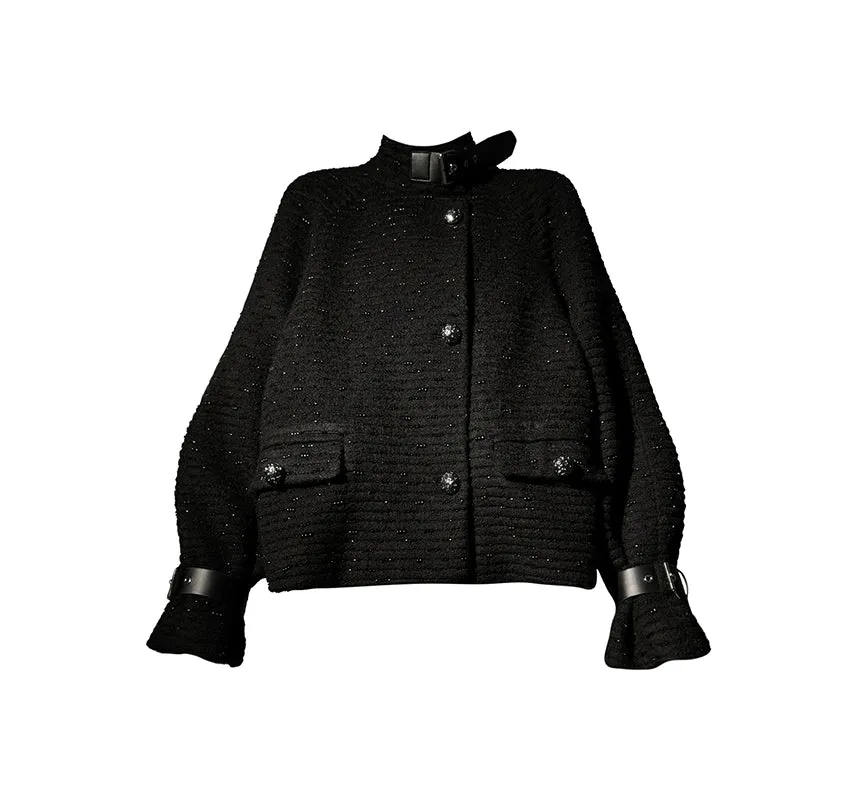 Black night wool two-piece coat jacket skirt - Utopia moonlit