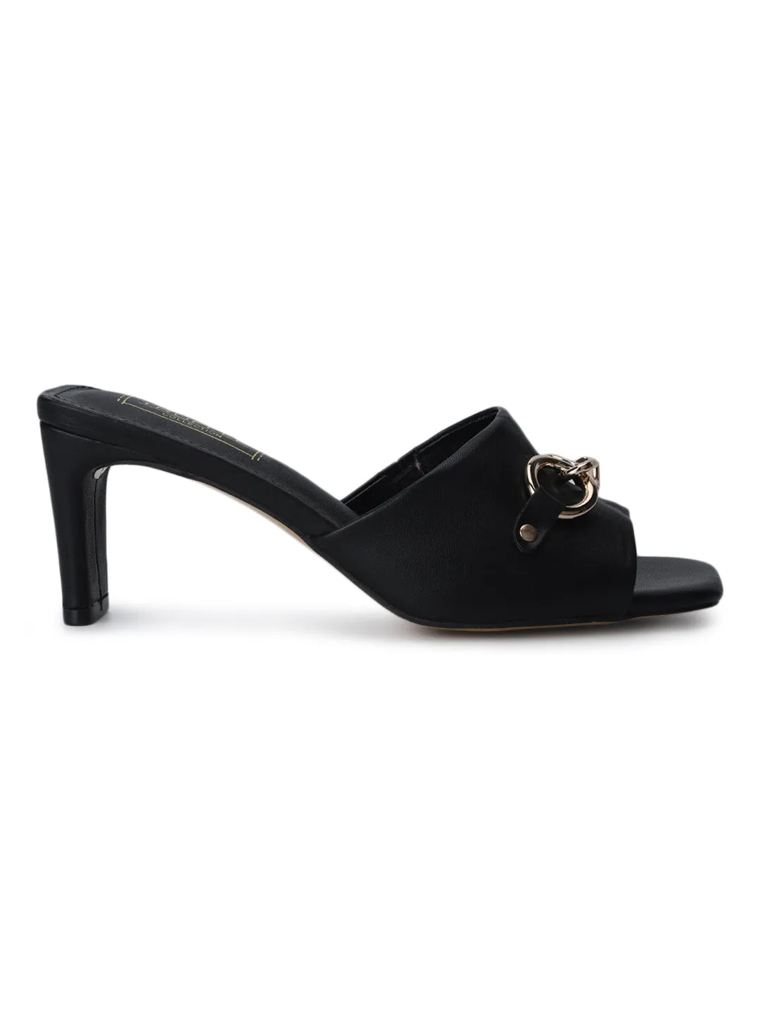 Black PU Buckled Slip-on Slim Block Heels